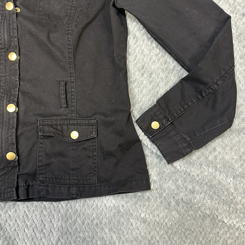 Guess Jacket Women's M Biker Moto Full Zip Snap Canvas 100% Cotton Triangle Logo - Picture 5 of 11